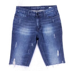 Calvin Klein Jean Shorts Denim Cotton Men SZ 32 Blue Straight Stretch VTG 90s